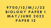 AS BIOLOGY 9700 PAPER 1 | May/June 2022 | Paper 12 | 9700/12/M/J/22 | SOLVED